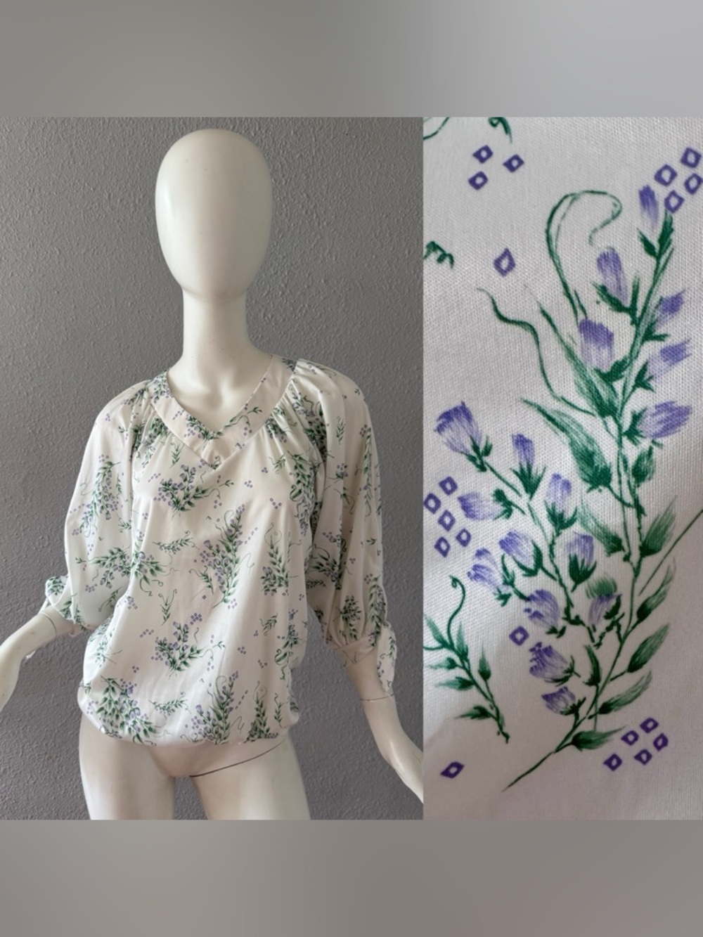 Vintage 70s White Floral Boho Top Blouse M